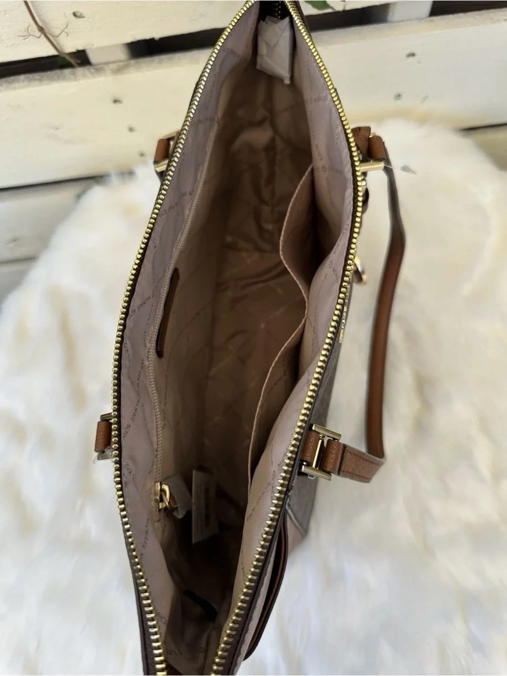 Michael Kors Brown MK Signature Tote with Gold Charm